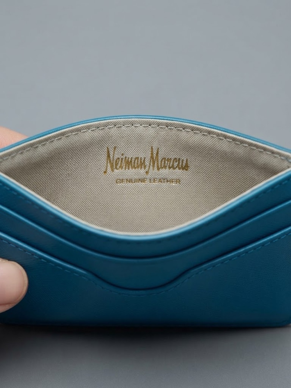 Neiman Marcus - Leather Compact Slim Teal Card Holder Wallet Insert